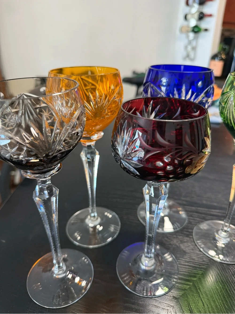 Colored Crystal Cut Wine Glasses - Set of 5